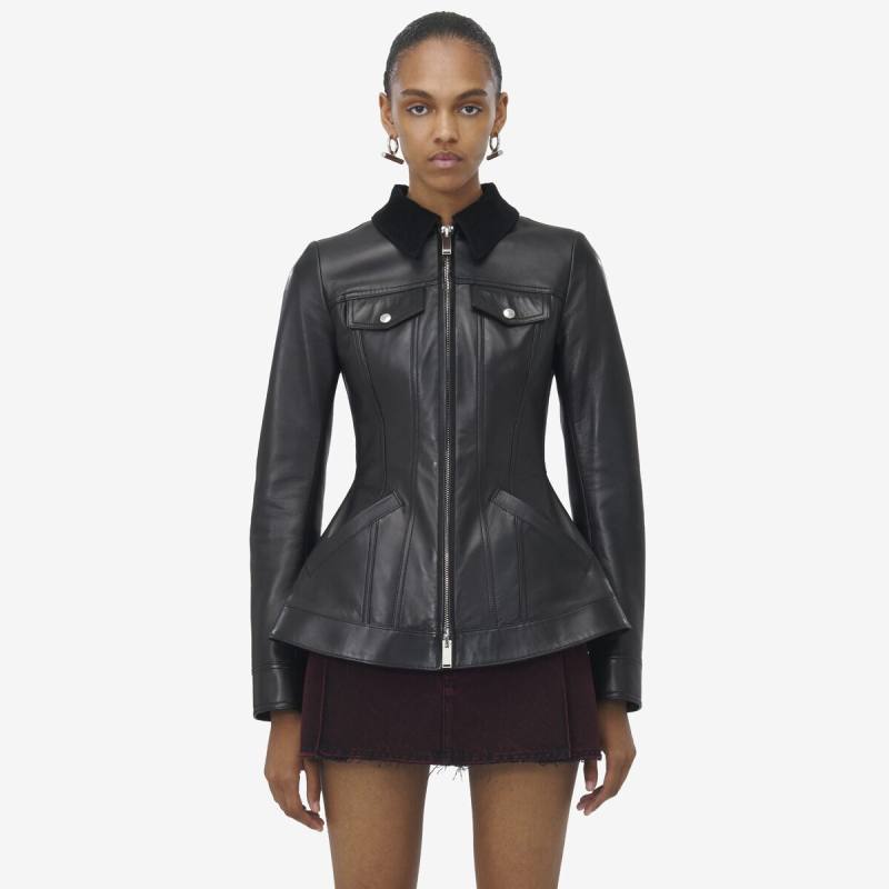 ALEXANDER MCQUEEN - Peplum Leather Jacket - Item 818152Q5AO41000
